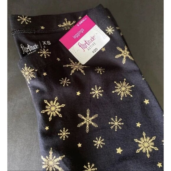 Flirtitude Active Leggings Women’s Size X-Small XS Snowflakes Gold Shiny NWT - Picture 4 of 6